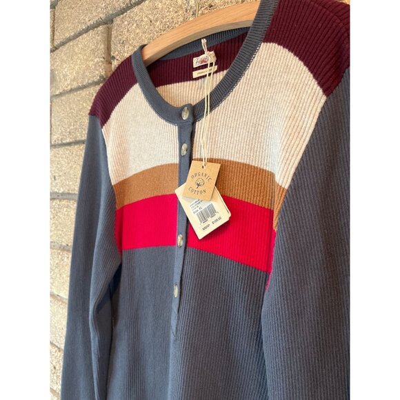 NWT Faherty Womens Mikki Henley Top XL Organic Cotton Colorblock Burgundy/Gray/W - Picture 3 of 8